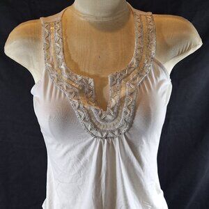 White House Black Market Beaded White Fitted Waist Tank XS